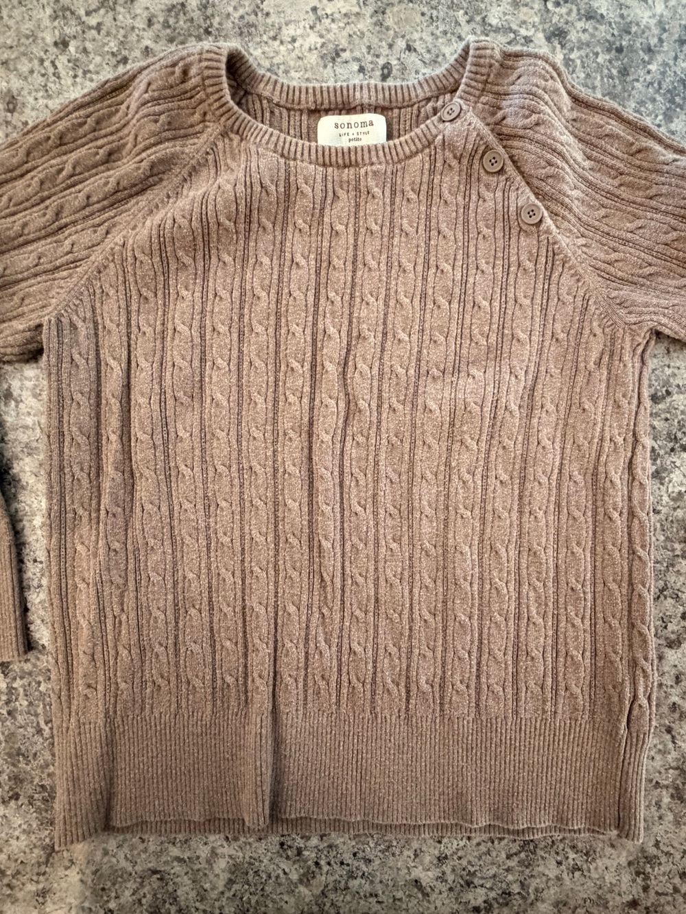 Sonoma Life + Style Petite XL Brown Cable Knit Cotton Sweater Button Shoulder